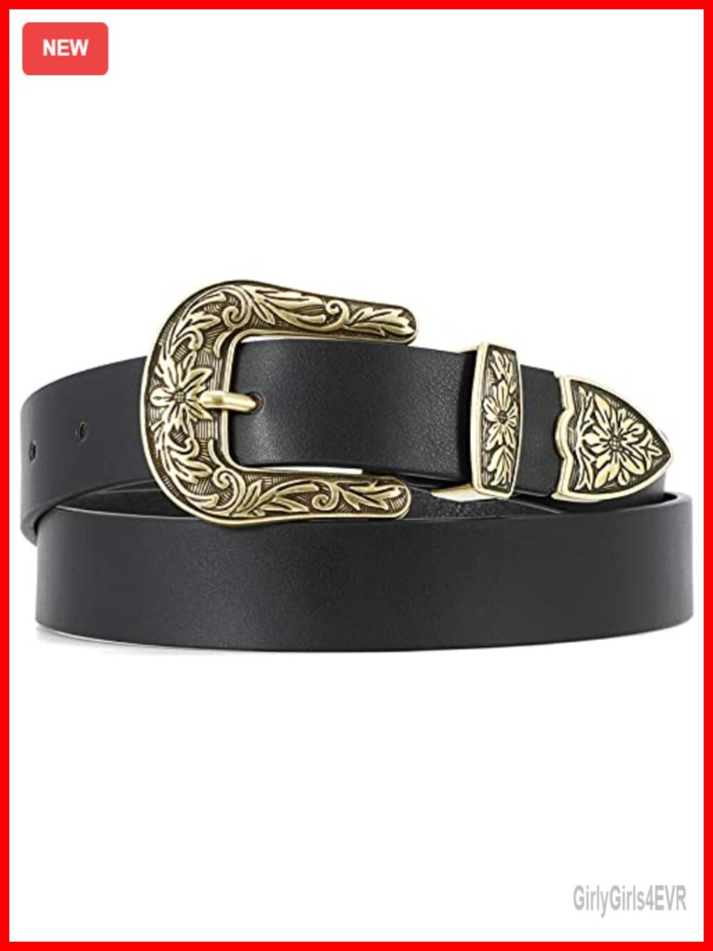 Western Belts for Women PU Leather Vintage Cowgirl Waist Belt Floral Buckle